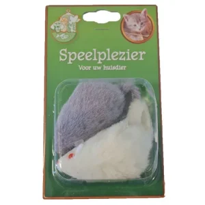 KATTENSPEELG.2X BONTMUIS GRIJS/WIT 7.5CM